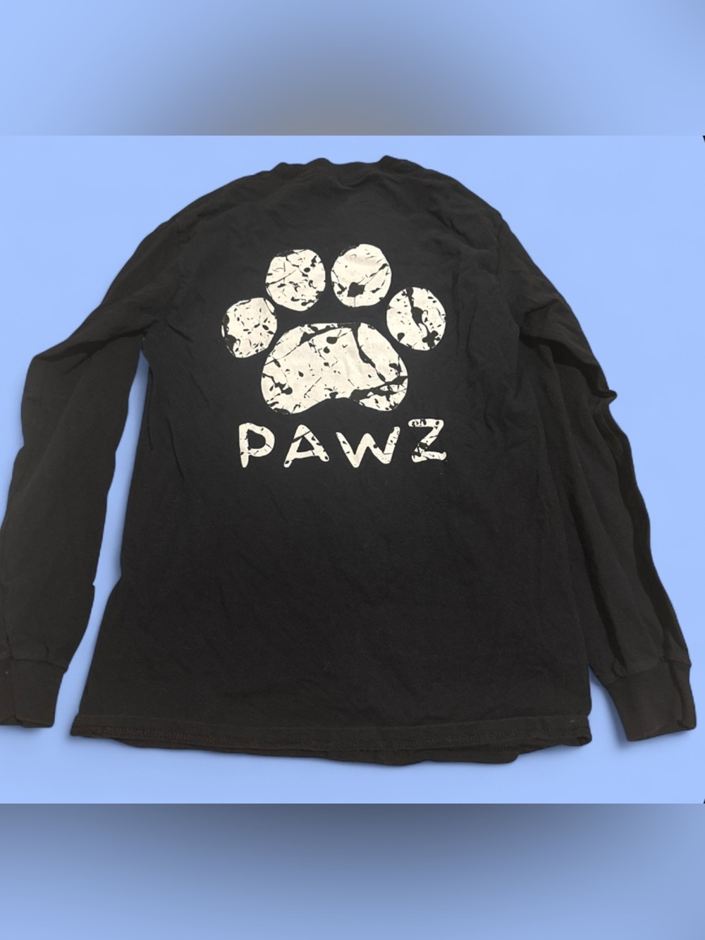 PAWZ Black Long-Sleeve Tee with Distressed White Paw Print